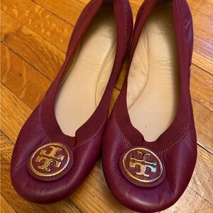 Tory Burch Deep Red Leather Flats